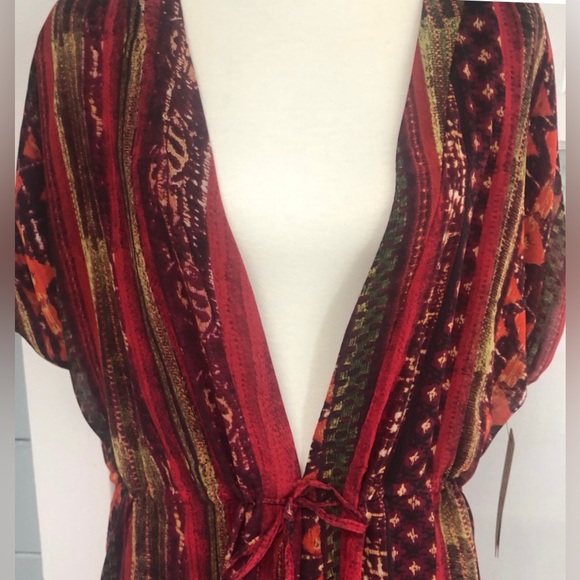 Kersh boho style print maxi with kimono sleeve plunging neckline maxi, NWOT Lrg. - Picture 6 of 10